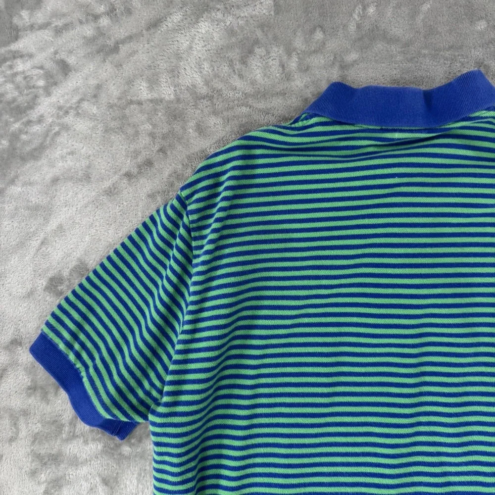 VTG Polo Ralph Lauren Polo Shirt Mens Large Blue Green Stripe Pique Casual Logo